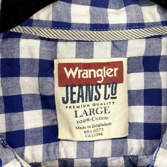 Wrangler Mens Blue Gingham Plaid Button Up L - Picture 2 of 7